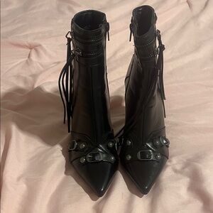 Anne Michelle Black Heeled Boots with Buckle Detail